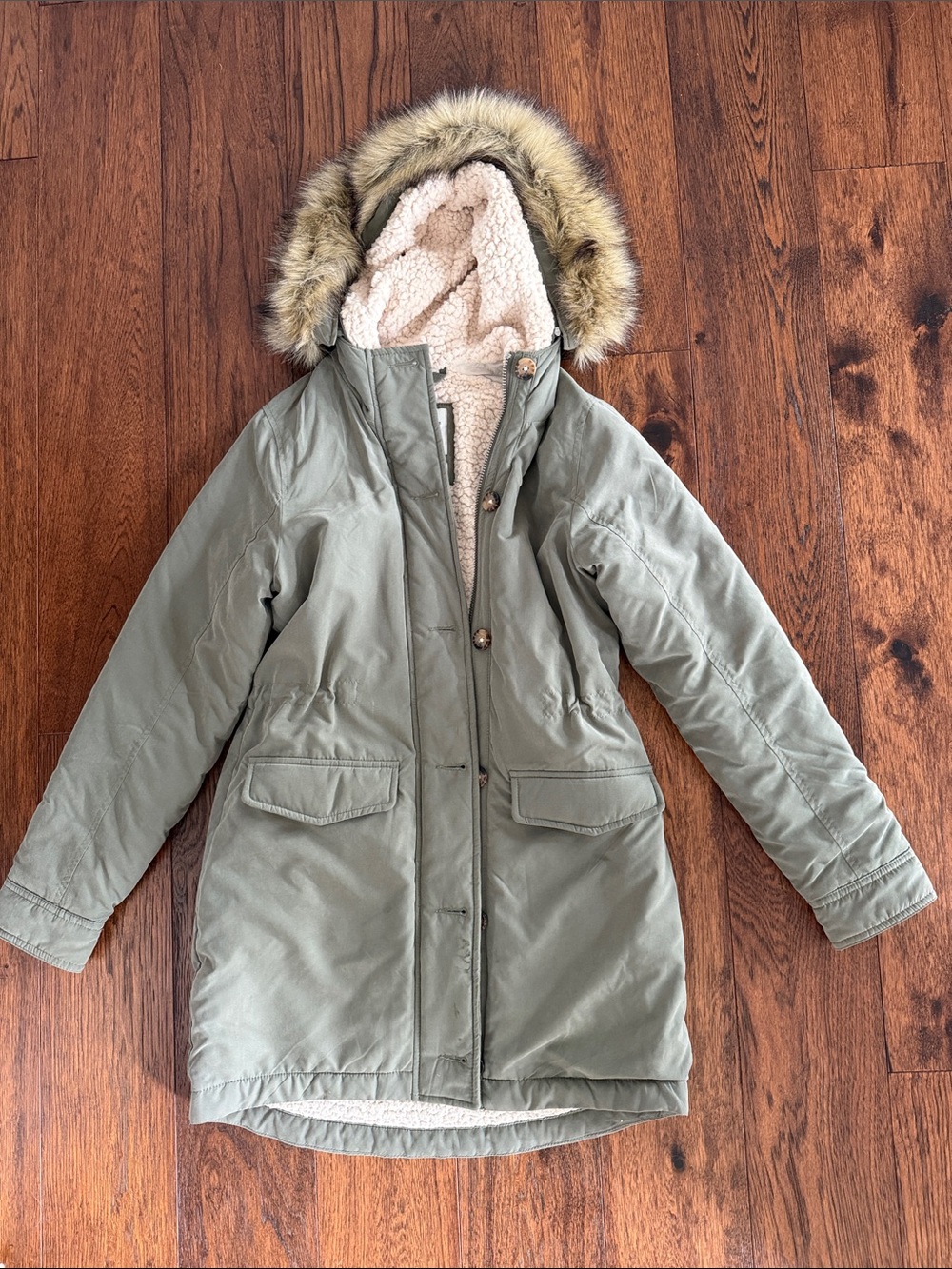 Abercrombie & Fitch Olive Green Sherpa Lined Coat